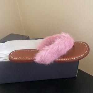 Bernardo Miami Sandals with pink rabbit fur